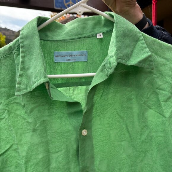 ALESSANDRO GHERARDESCHI Dress Shirt XL Green woven in paisley design long sleeve - Picture 8 of 10